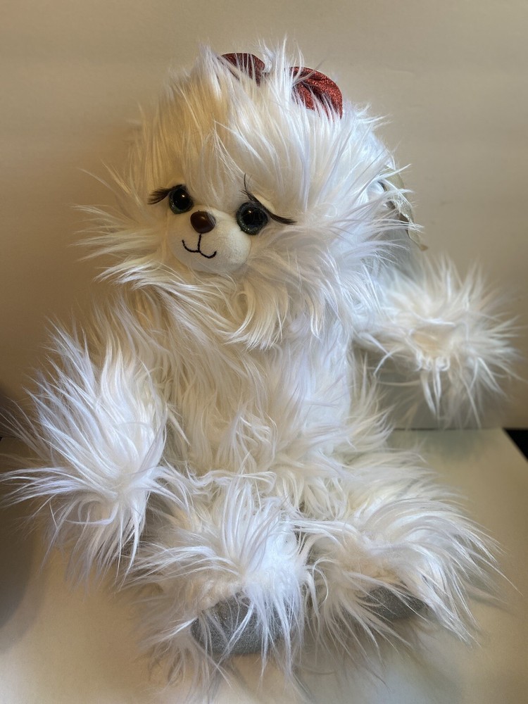 TROV Holiday Bear Plush Snowball White Eyelash Sparkly Red Bow Petting Zoo Toy