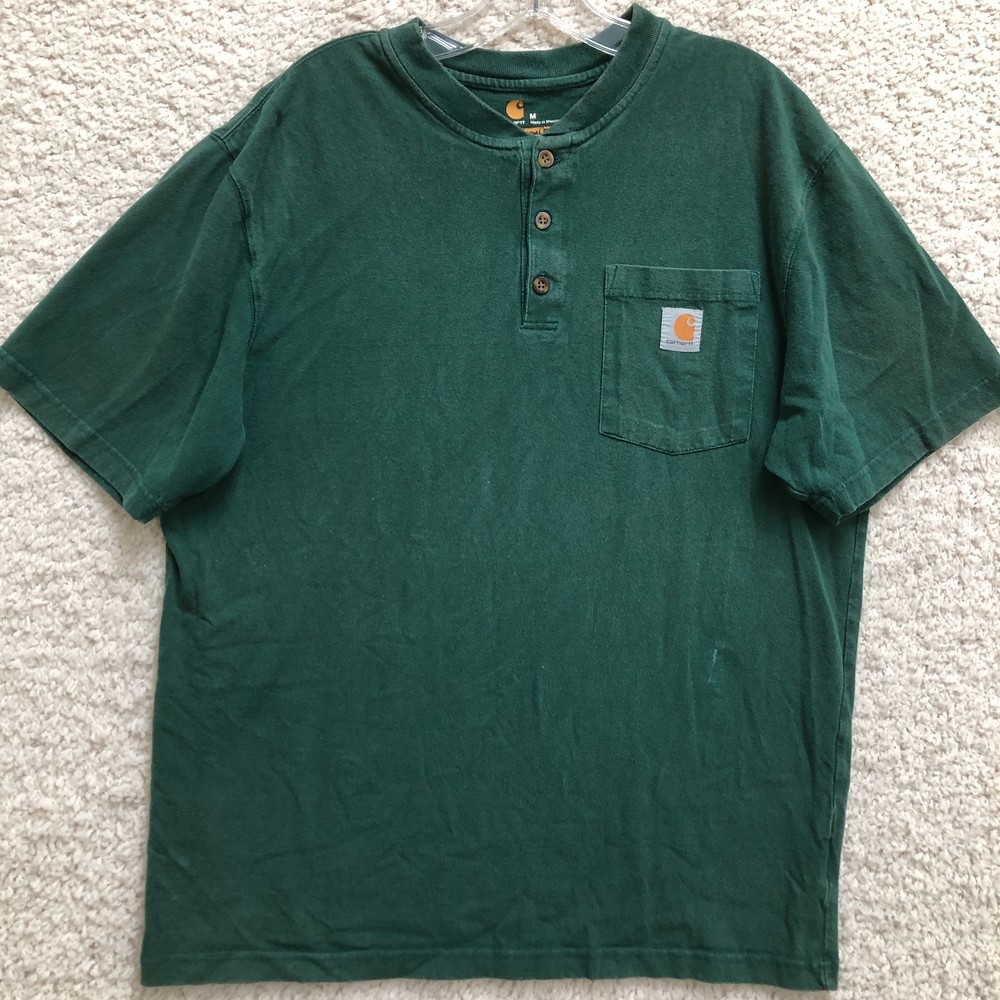 Carhartt Shirt Medium Adult Green Original Fit Henley Short Sleeve Pocket Mens