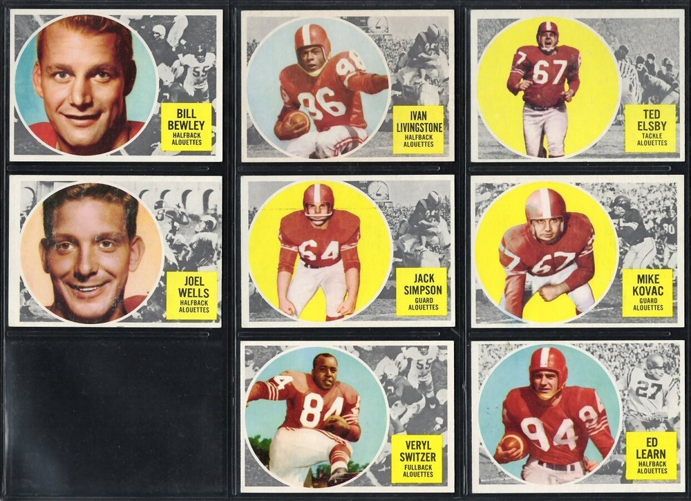 1960 Montreal Alouettes CFL Football Cards - 8 Players Including Lear & Simpson