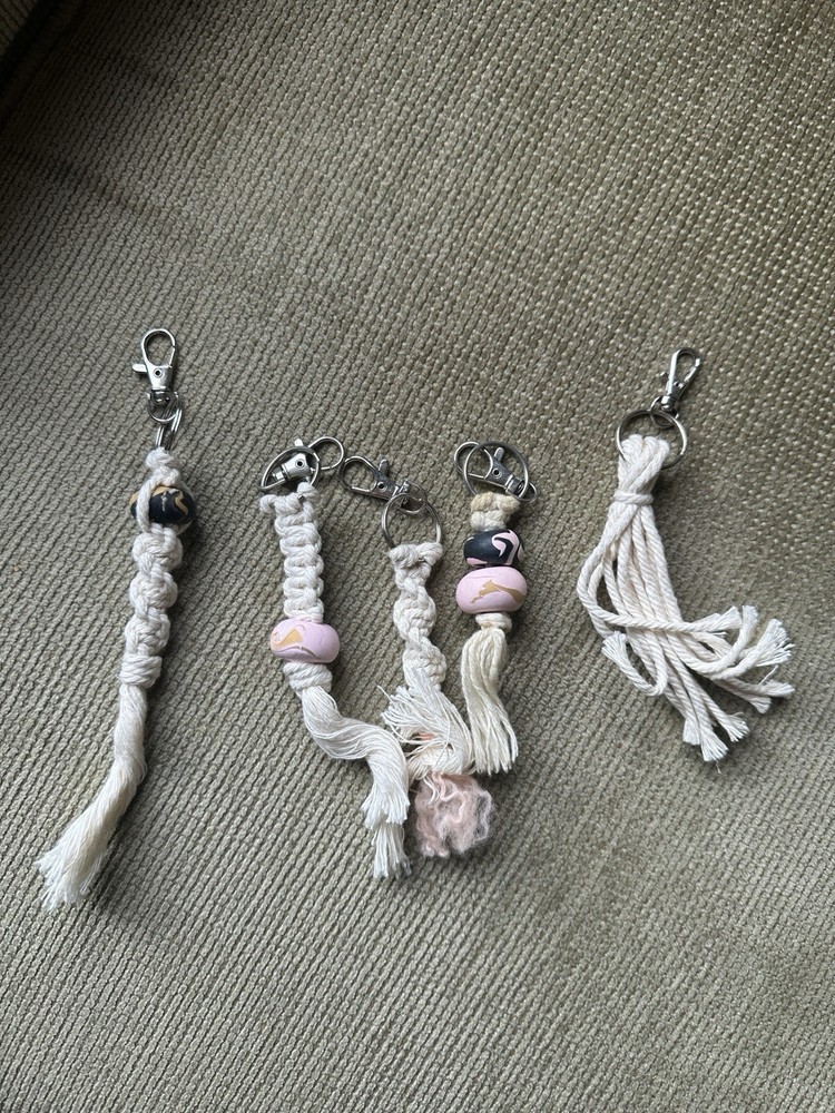 Handmade Macrame And Clay Bead Keychains Set