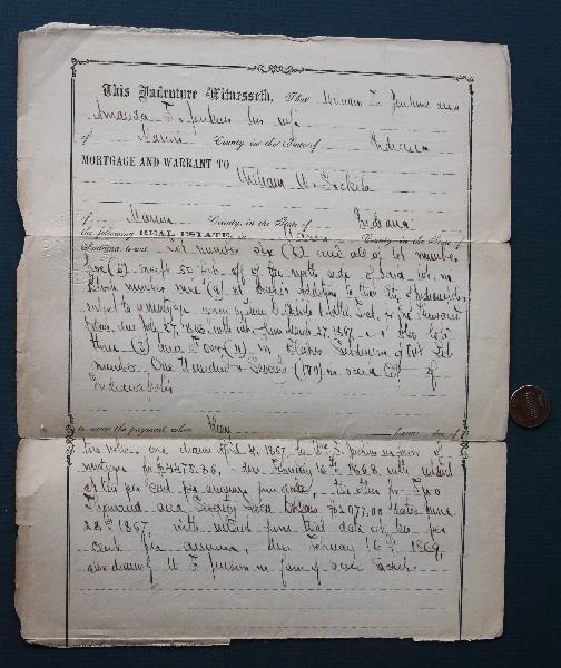 1867 Indianapolis Indiana document signed by Politico & Author Jacob Platt Dunn-