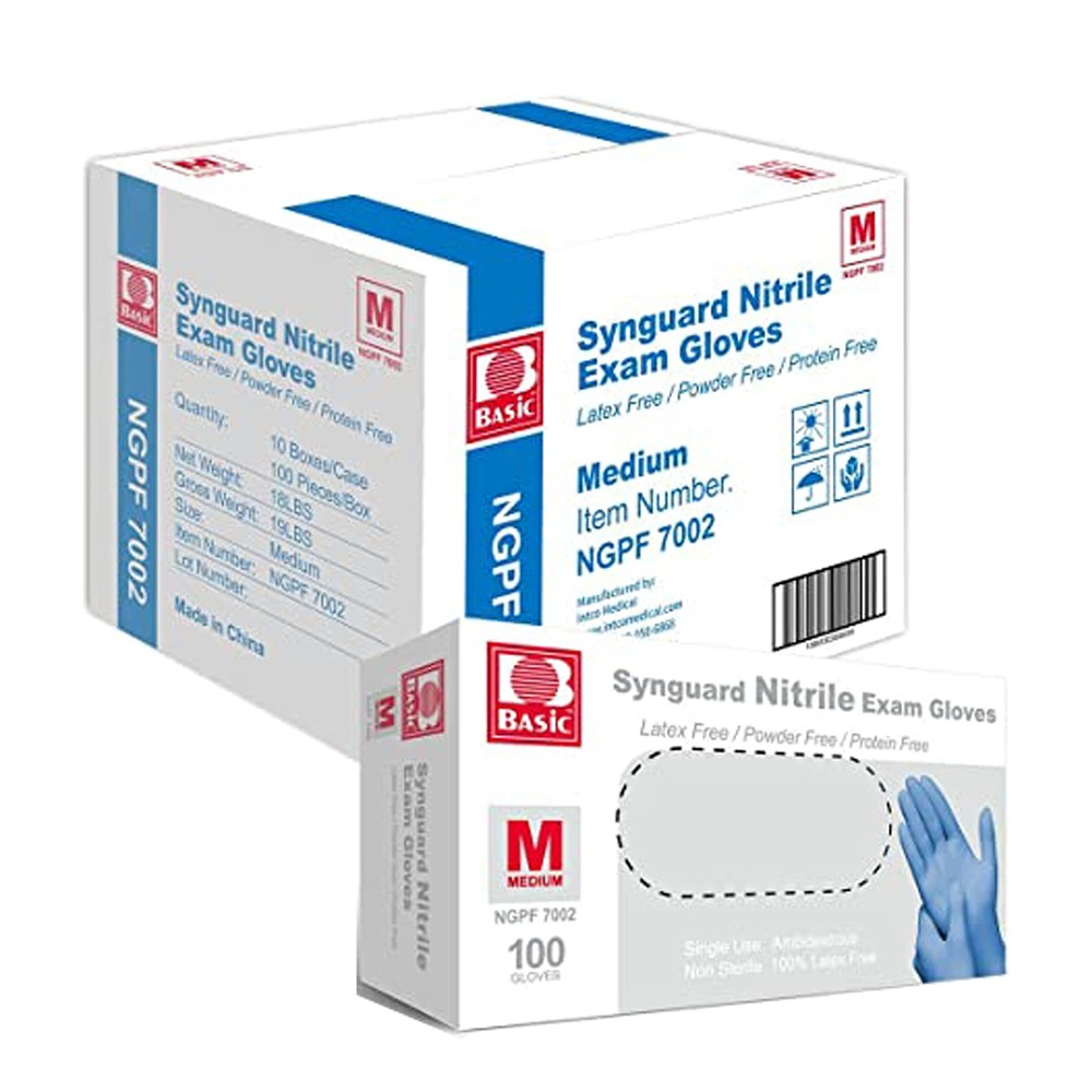 BASIC Blue Nitrile Exam Gloves - Latex-Free & Powder-Free - NGPF-7002 (Case o...