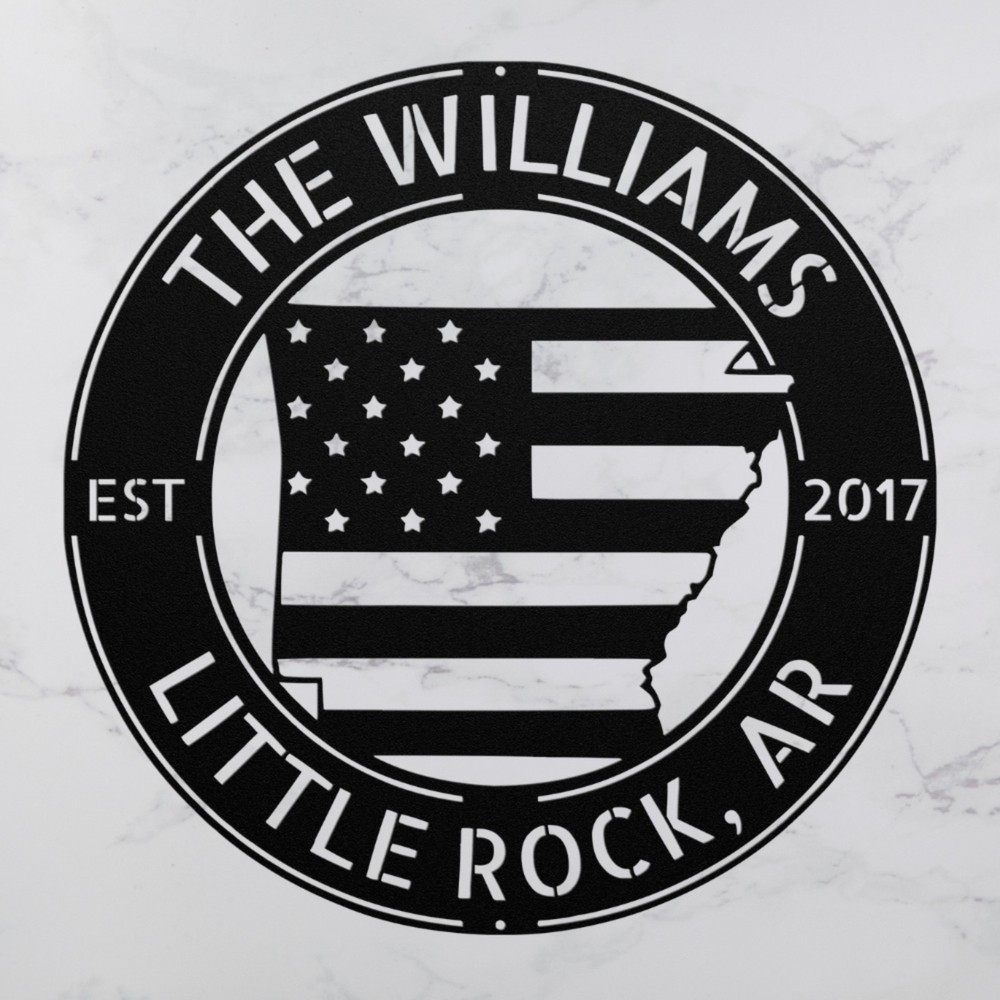 Custom Metal Arkansas Sign Personalized AR State Wall Art With Us Flag