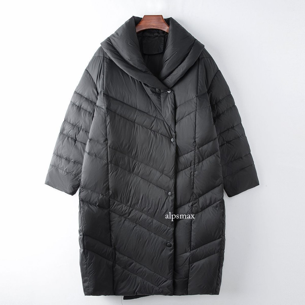 Winter Loose Fit Womens Lapel Collar Mid Long Coat Down Jacket Overcoat Oversize