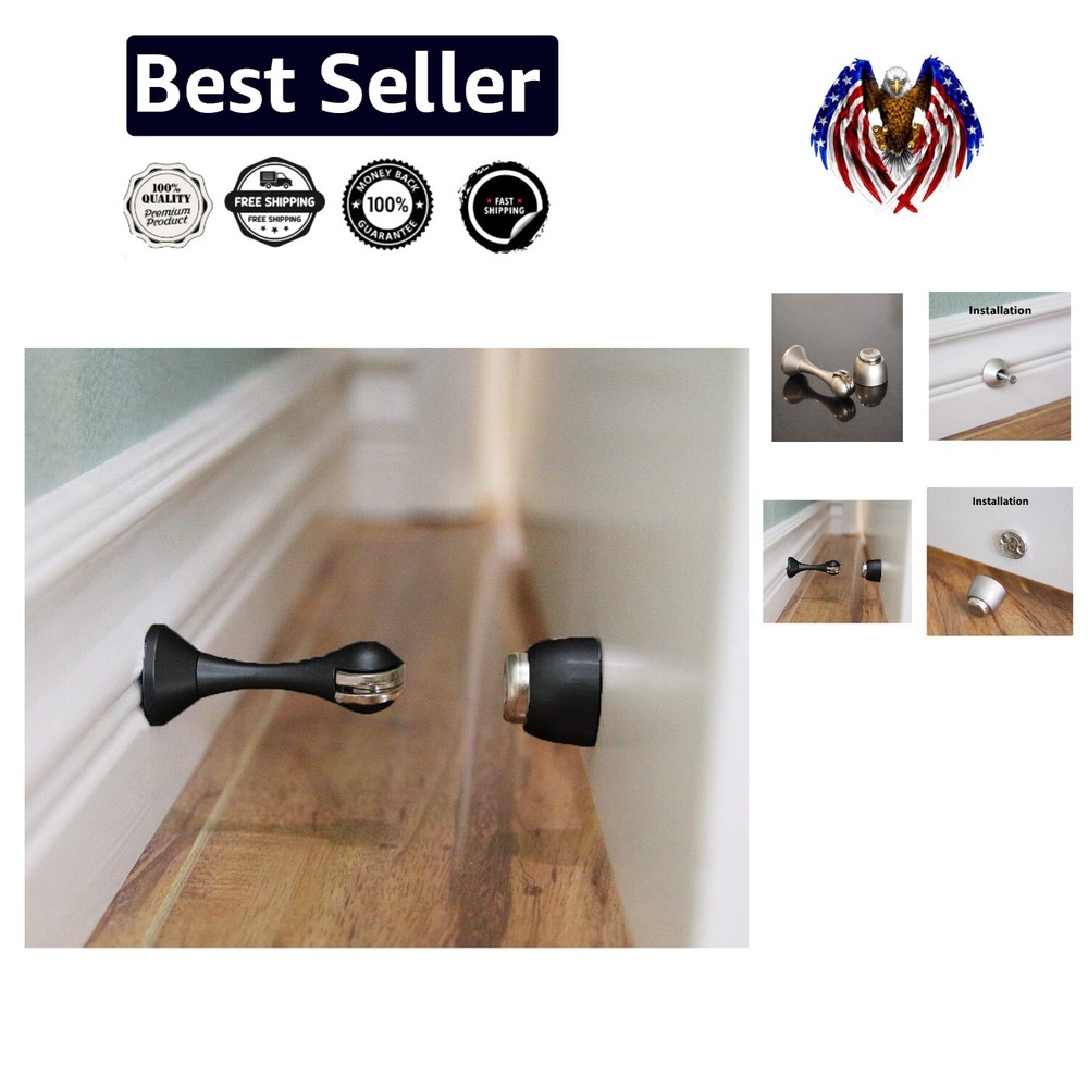 Compact Magnetic Door Stop Set - Charcoal Black, Soft-Catch & Easy Install