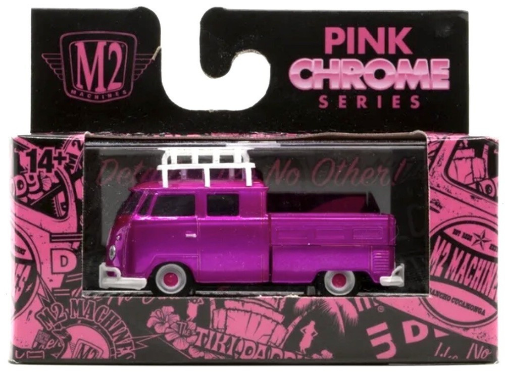 M2 MACHINES 1959 VW DOUBLE CAB TRUCK USA MODEL PINK CHROME SERIES