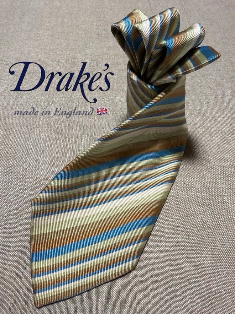 Drake's Necktie Tie All over Striped pattern 100% Silk Handmade in England Men's