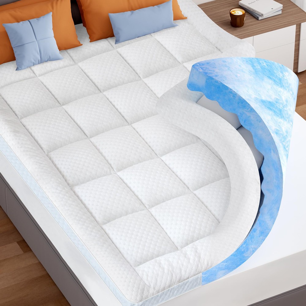 KAYFIA Dual Layer 3 Inch Memory Foam Mattress Topper King, 2 Inch Cooling 7-Z...