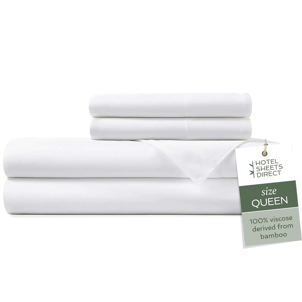 4-Piece Queen Bamboo Viscose Bed Sheet Set Soft Breathable