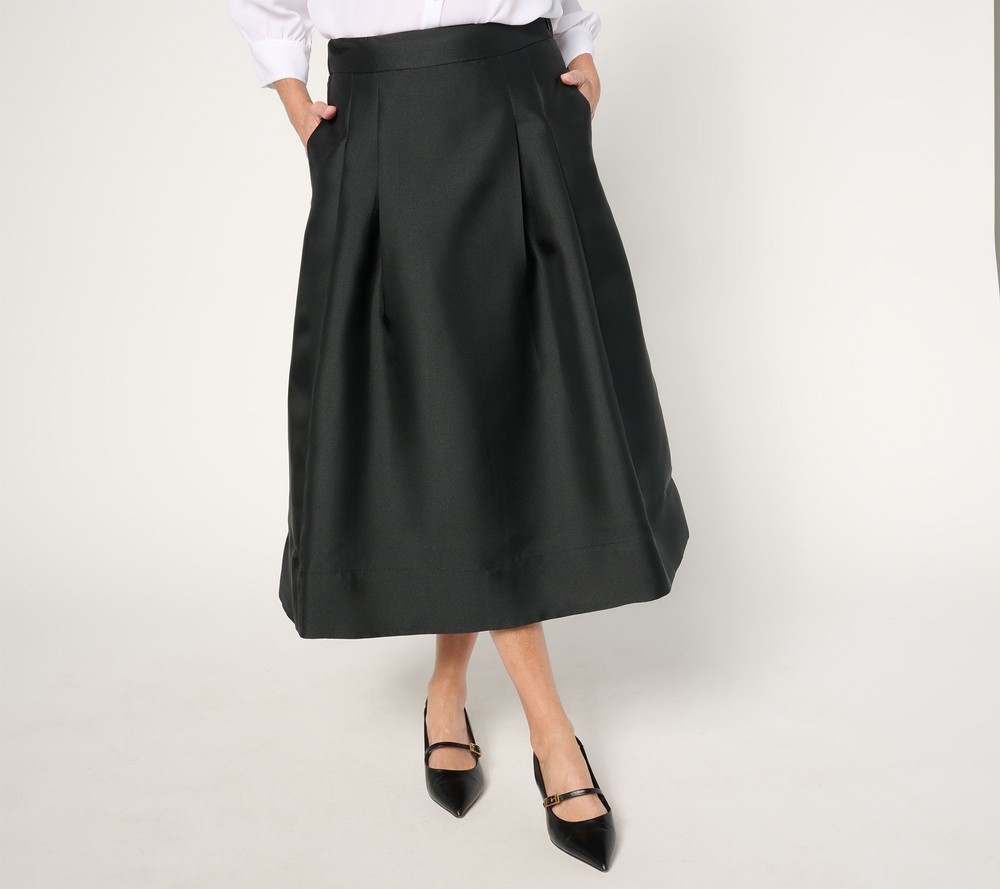 Isaac Mizrahi Live! Women's Skirt Sz 10 Always Taffeta Midi Black A695439