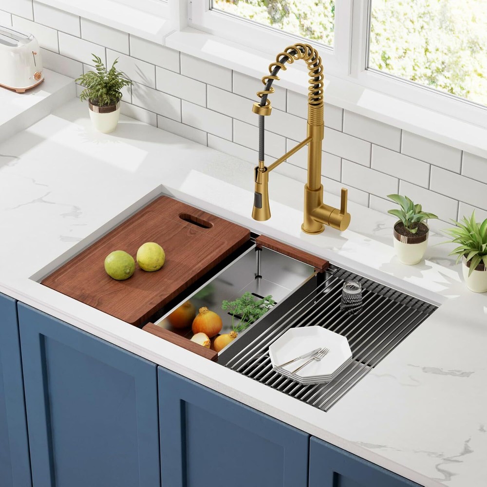 32 Inch 18 Gauge Stainless Steel Undermount Single Bowl Workstation Kitchen Sink