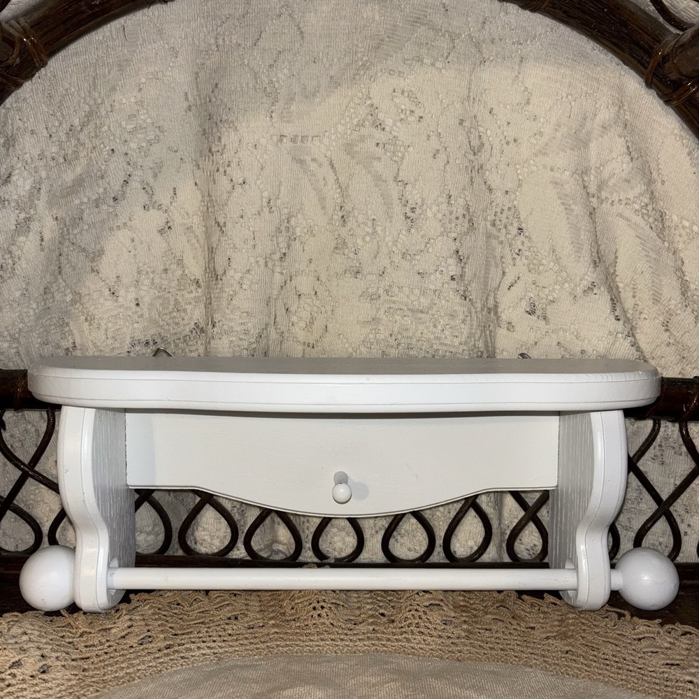 Oak Wall Hanging Shelf with Knob and Towel Rod Solid Wood