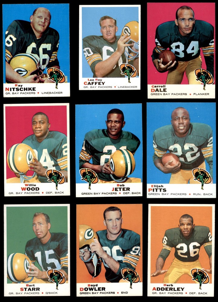 1969 Topps Green Bay Packers Team Set of 7 Cards in NM Condition  