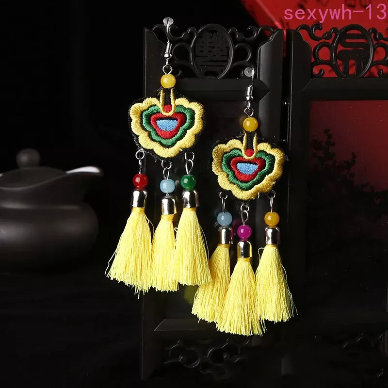 Tassel Earrings Cotton Thread Cords Earrings Handmade Silk Fabric Long Jewelry
