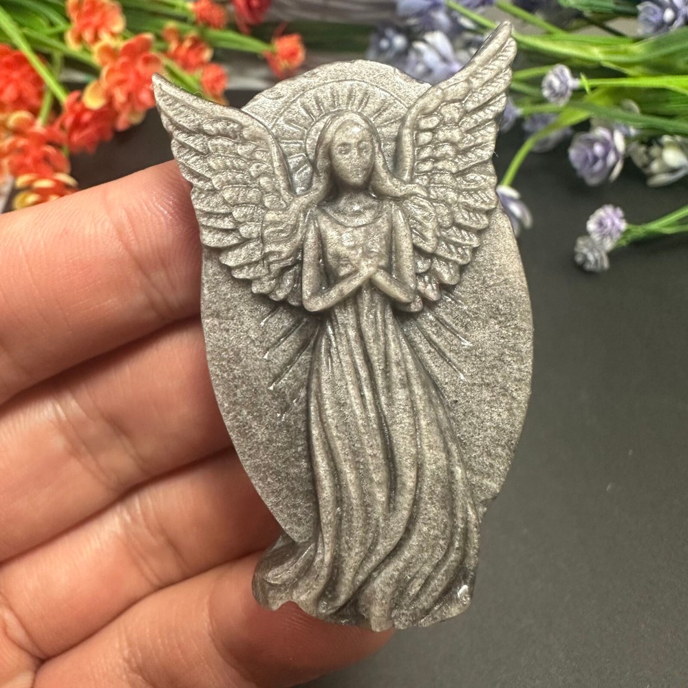 Silver Obsidian Angel Goddess Skull Crystal for Reiki Healing  