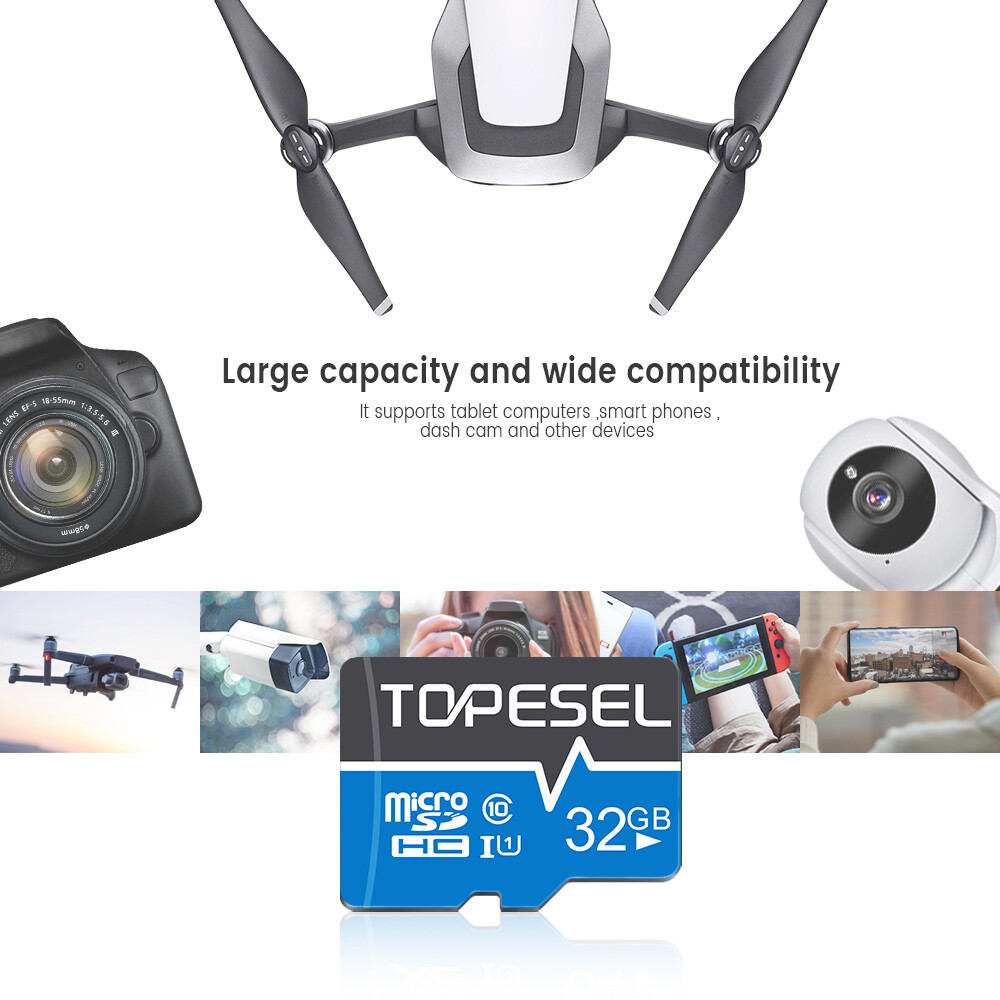 Topesel Ultra Micro SD Card SDHC 32GB Class 10 TF Card Memory Flash Card Blue