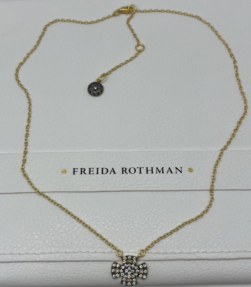 Freida Rothman 14k Gold Over Sterling Silver Maltese Cross CZ Stones 16-18 In