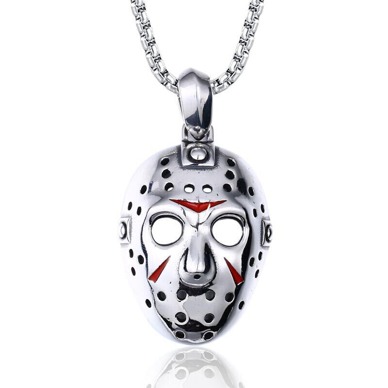 Jason Mask Pendant Necklace for Mens Women Stainless Steel Cool Punk Rolo Chain