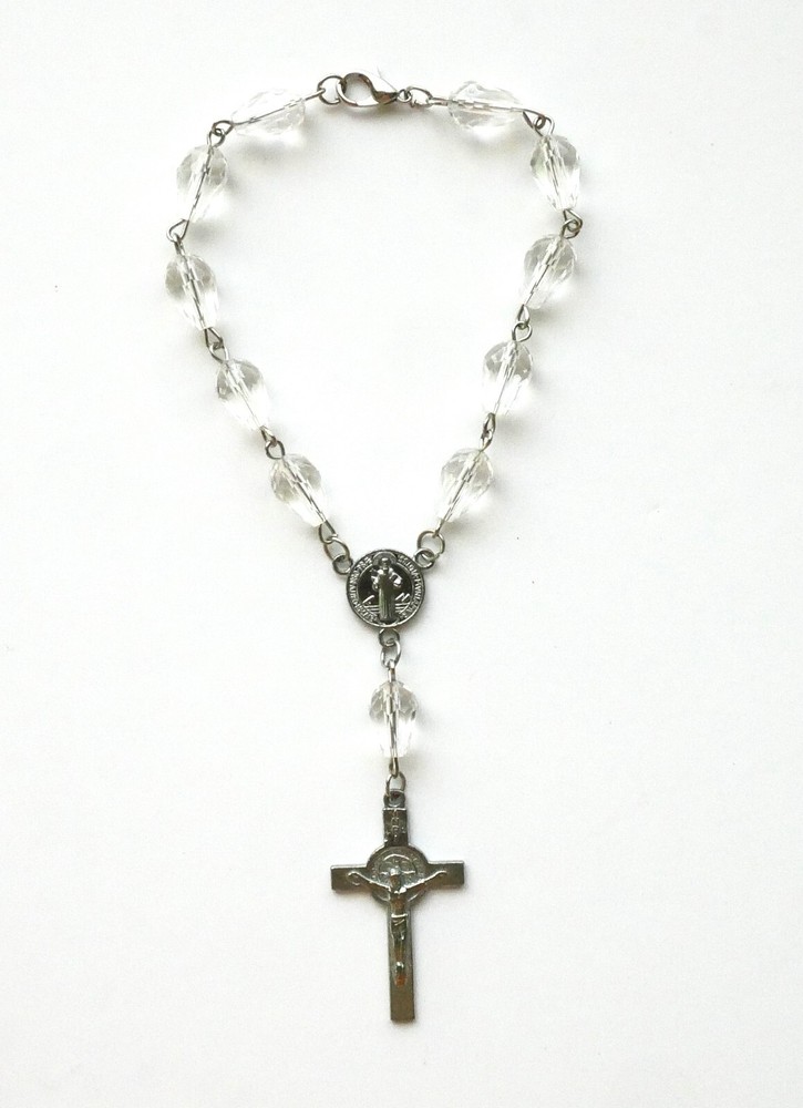 Small Clear Bead Rosary for Car or Prayer