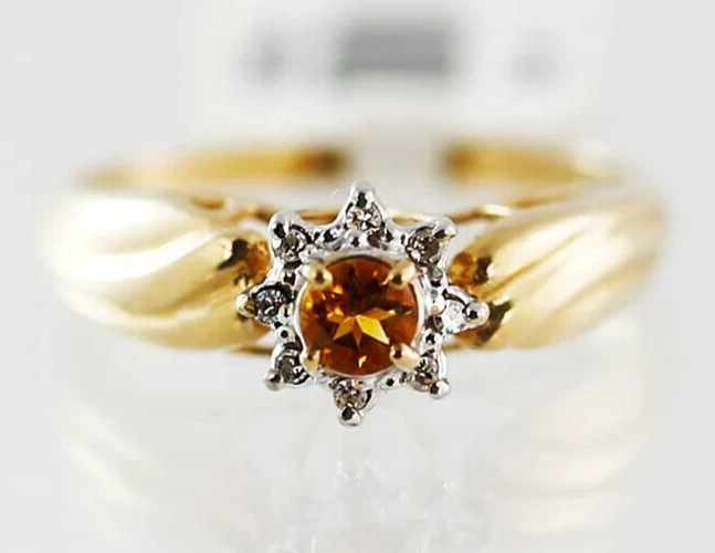 3Ct Round Simulated Citrine/CZ  Engagement Band Ring 14K Yellow Gold Over Silver