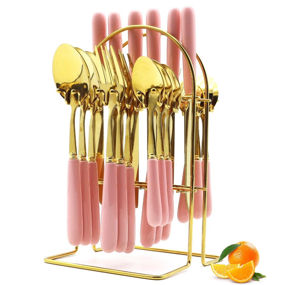 Gold Silverware Set, 24 Pieces Flatware Set with Silverware Holder, Stainless...