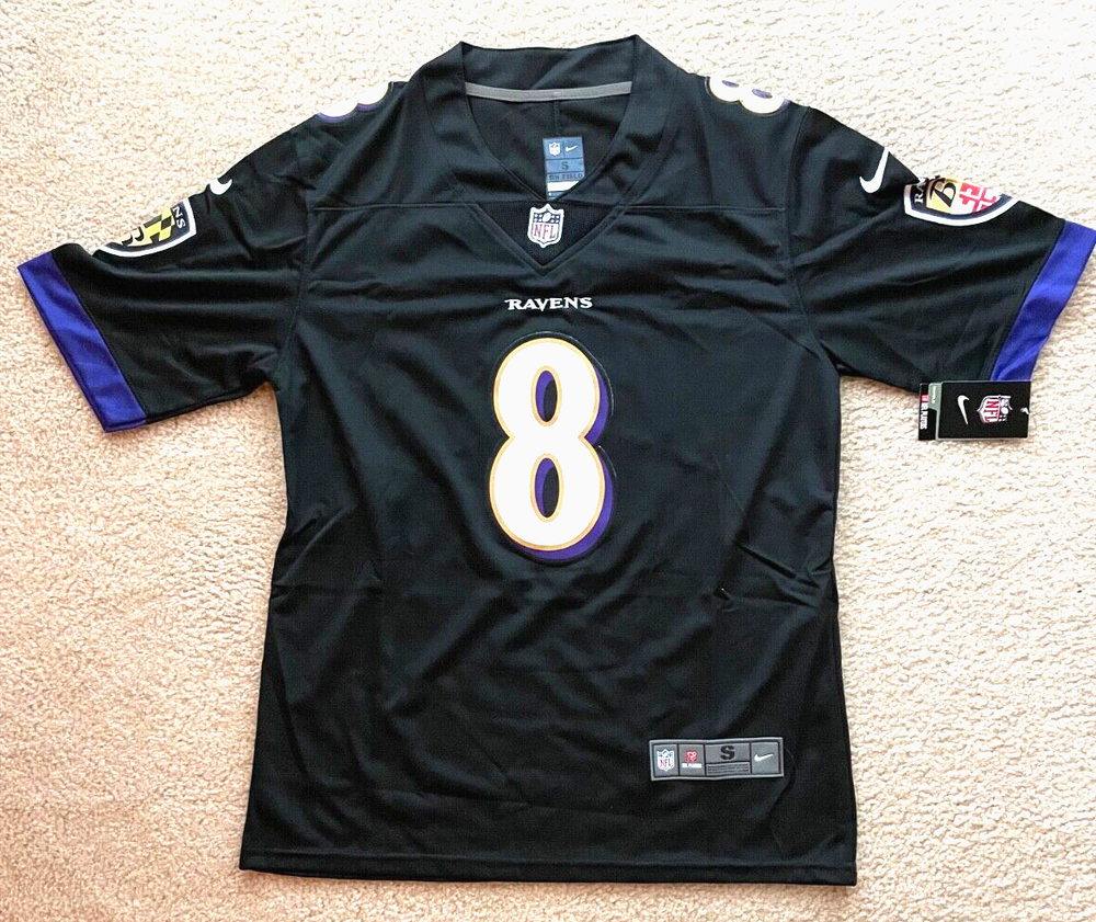 Ravens Jackson 8 NWT Jersey Mns Szs S,M,L,XL All Patches No Print Ships Tomorrow