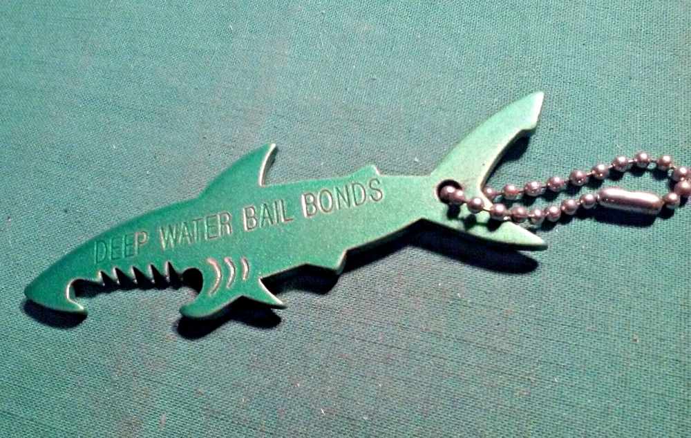 Green Shark Bottle Opener Keychain - Deep Water Bail Bonds Promo Gift