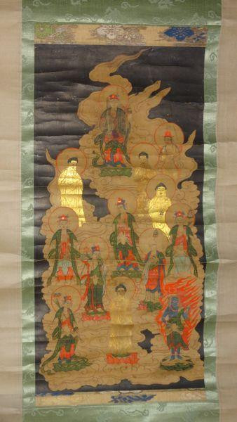 Thirteen Buddhas Amitabha FUDO MYOO JIZO Buddhism Hanging Scroll 43 inch Old Art
