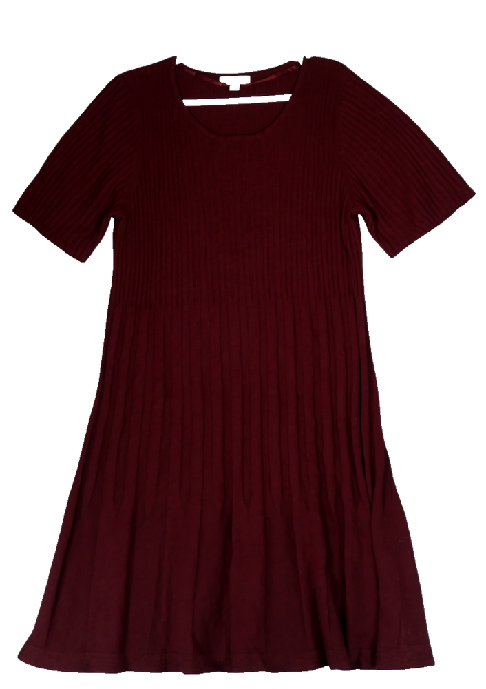 Dressbarn Sweater Dress Womens 18 or 20 Maroon Ribbed Flattering Short Sleeve