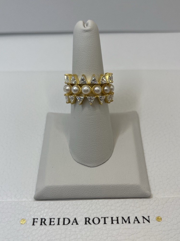 Freida Rothman Pearl And Cubic Zirconia 3 Stack Ring Set Size 7 NWOT