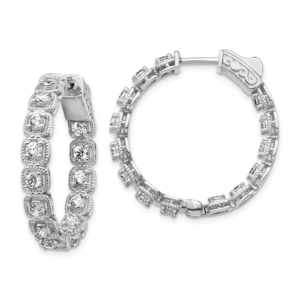 Sterling Silver 2.5mm Cubic Zirconia In & Out Round Hinged Hoop Earrings 6.96gm