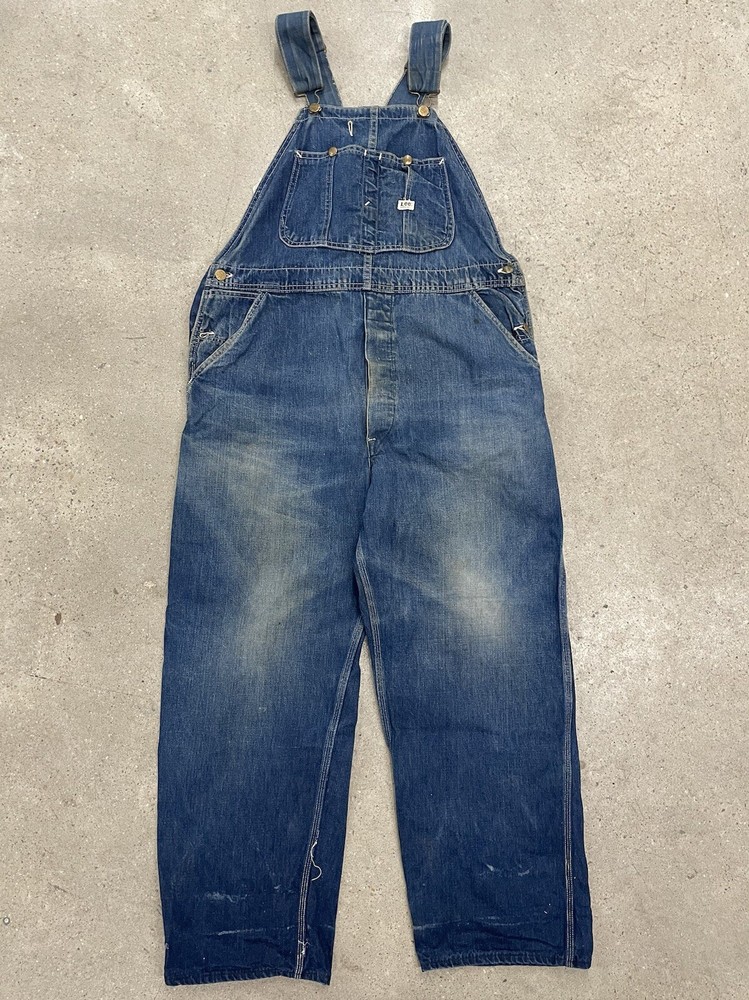 Vintage 60s Lee Jelt Denim Sanforized Low Back Overalls Size 36