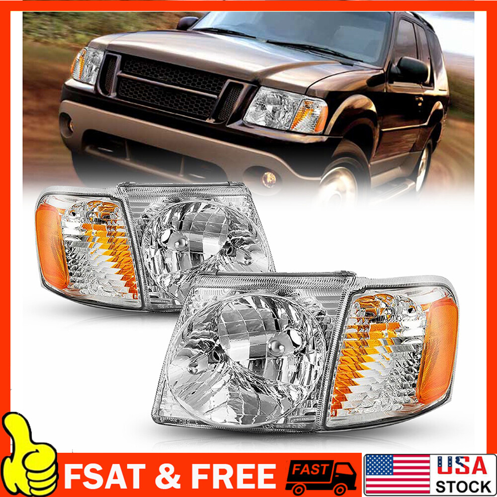 For 2001-2005 Ford Explorer Sport Trac Headlights Corner Headlamps Chrome Pair