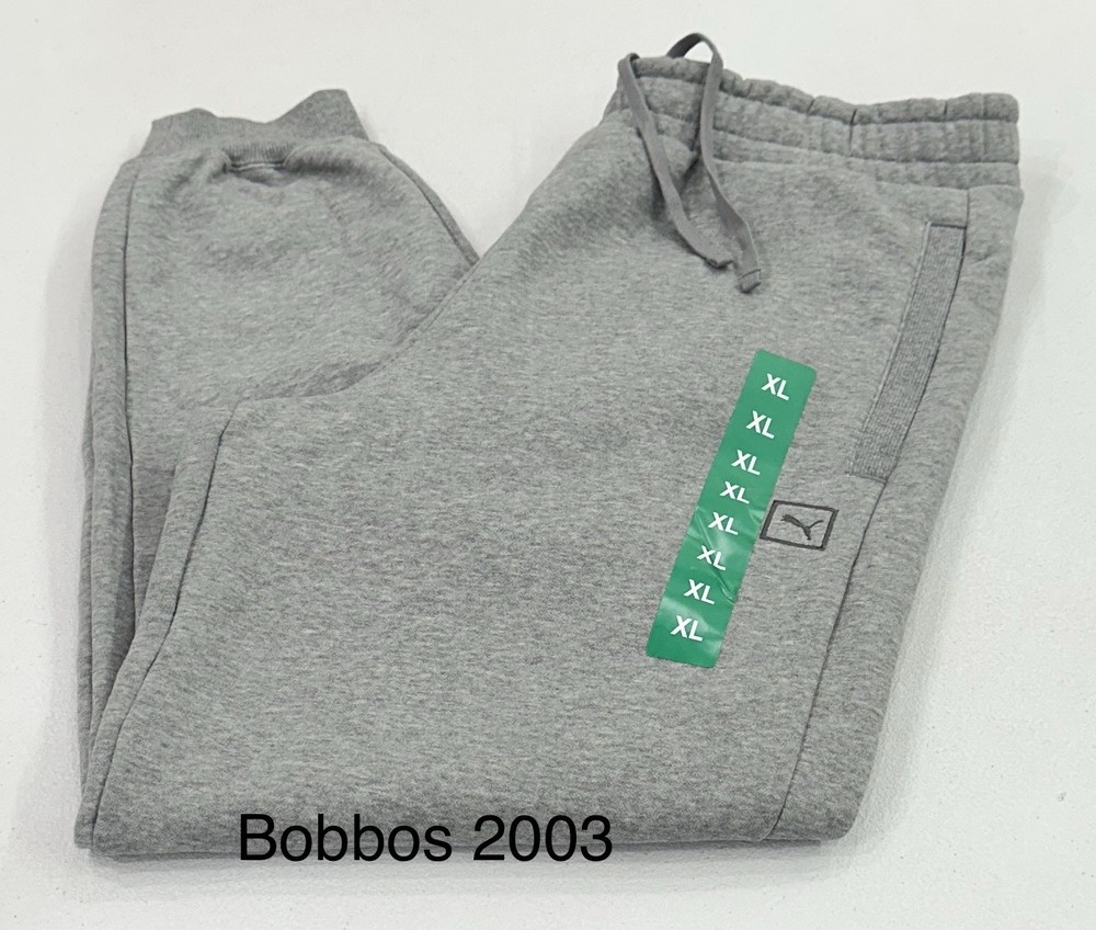 Puma Men's Ribbed Cuffs Drawstring Waist Fleece Jogger Pants, Gray, Size XL
