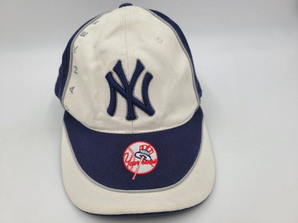 Vintage New York Yankees TEI Adjustable Hat Cap Dad Men MLB Baseball White Blue