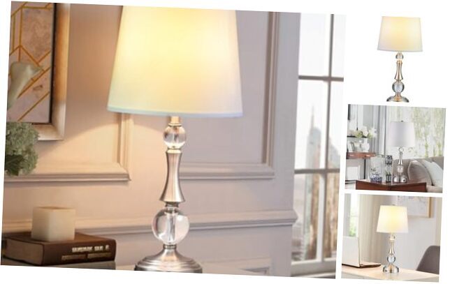 Modern Table Lamp for Living Room Bedroom, Crystal Nightstand Lamp with Silver