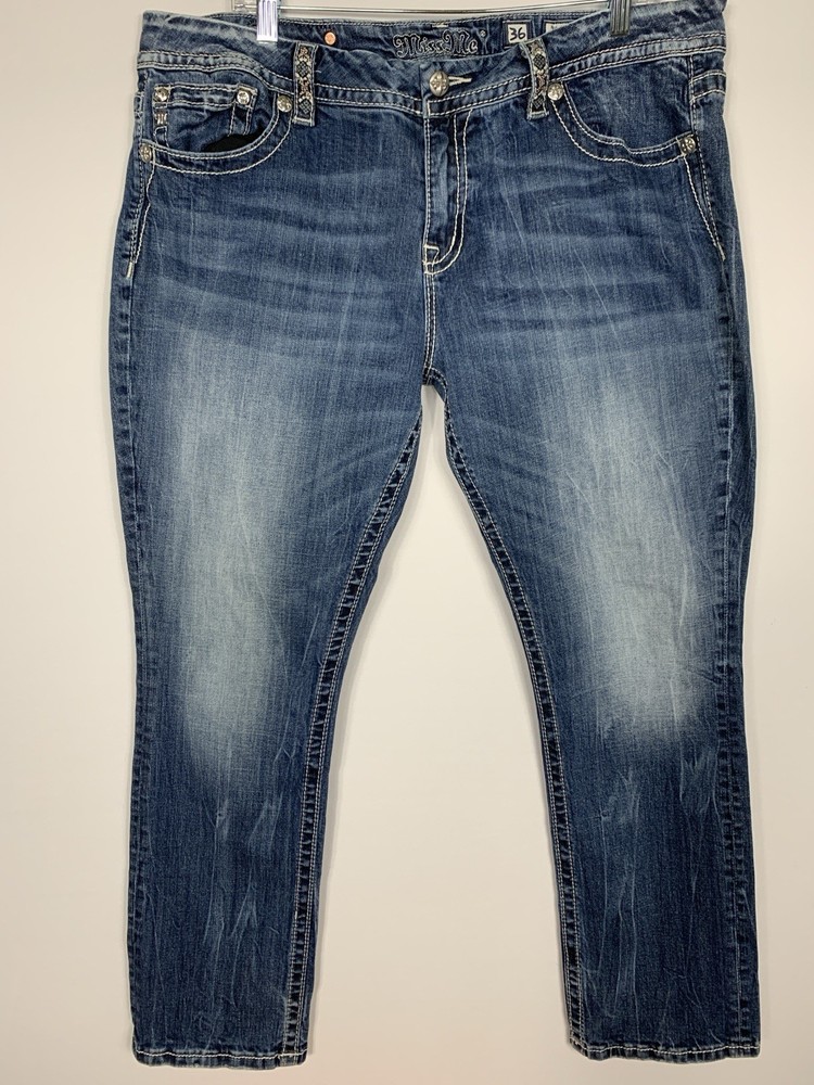 Miss Me Womens Size 36 Rhinestone Angel Wings Mid-Rise Jeans