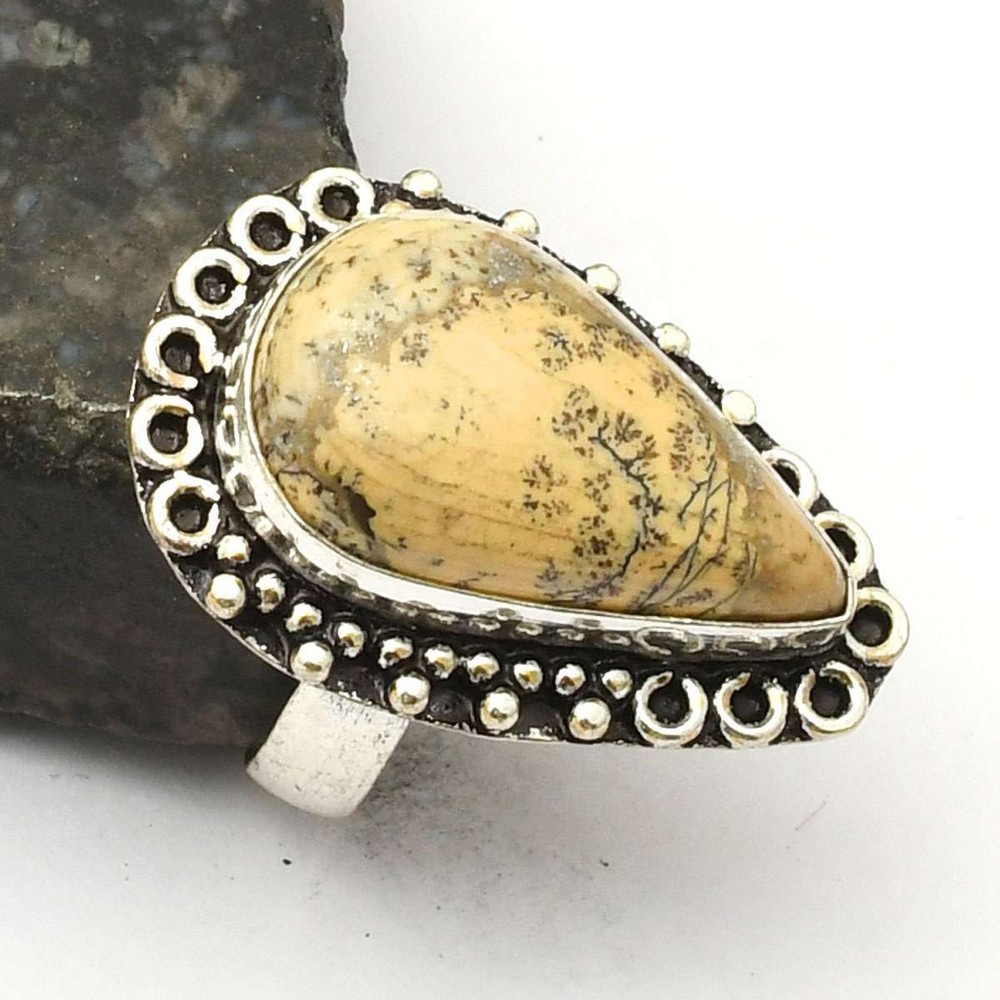 Dendrite Opal Gemstone Handmade Ring Jewelry Gift For Her US Size-7 AR 42730