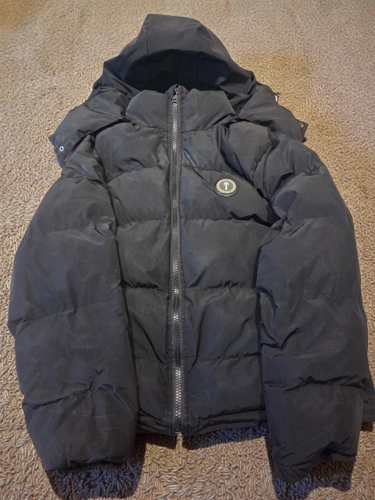 Trapstar Black Puffer Jacket Mens Small Hooded Quilted Logo Coat