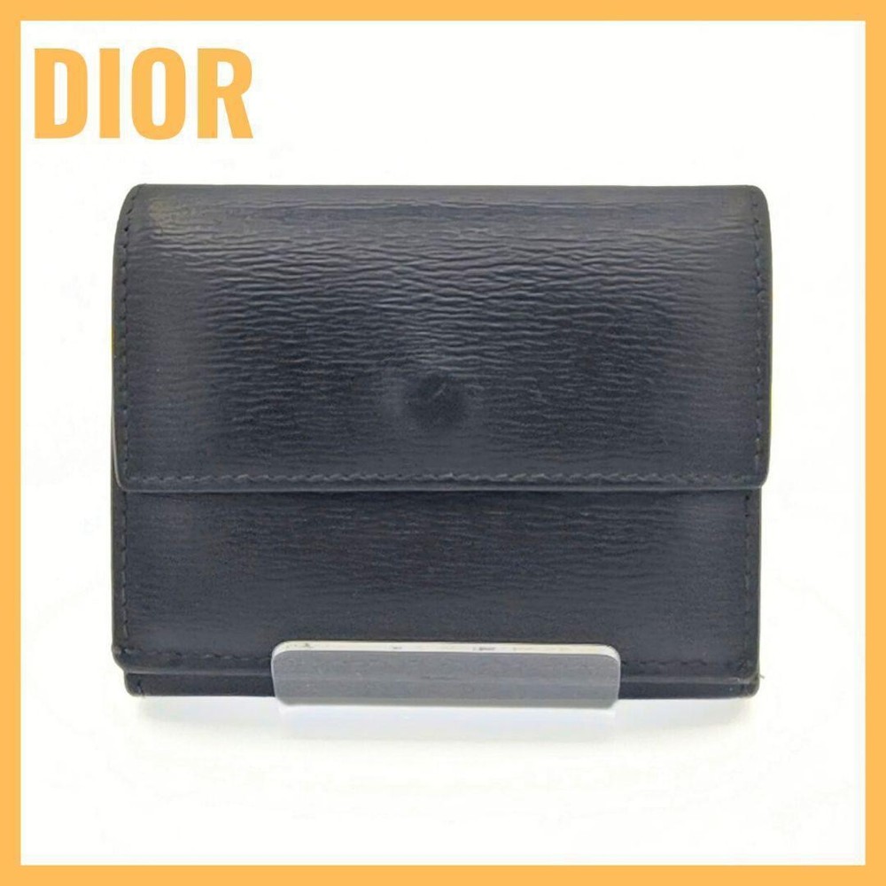 Dior Black Leather Compact Folding Wallet