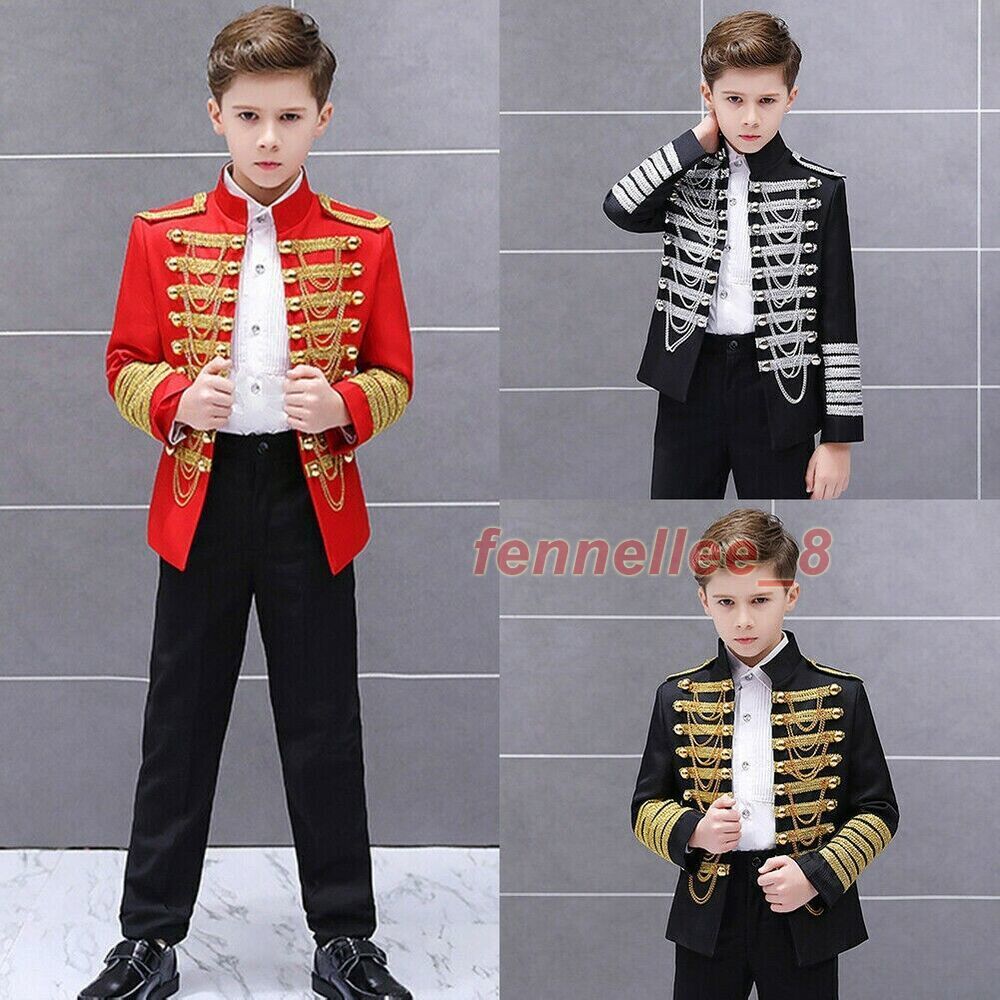 Boys Kids Children Hussar Suit Jacket Dance Show Costume Drummer Blazer Clothing