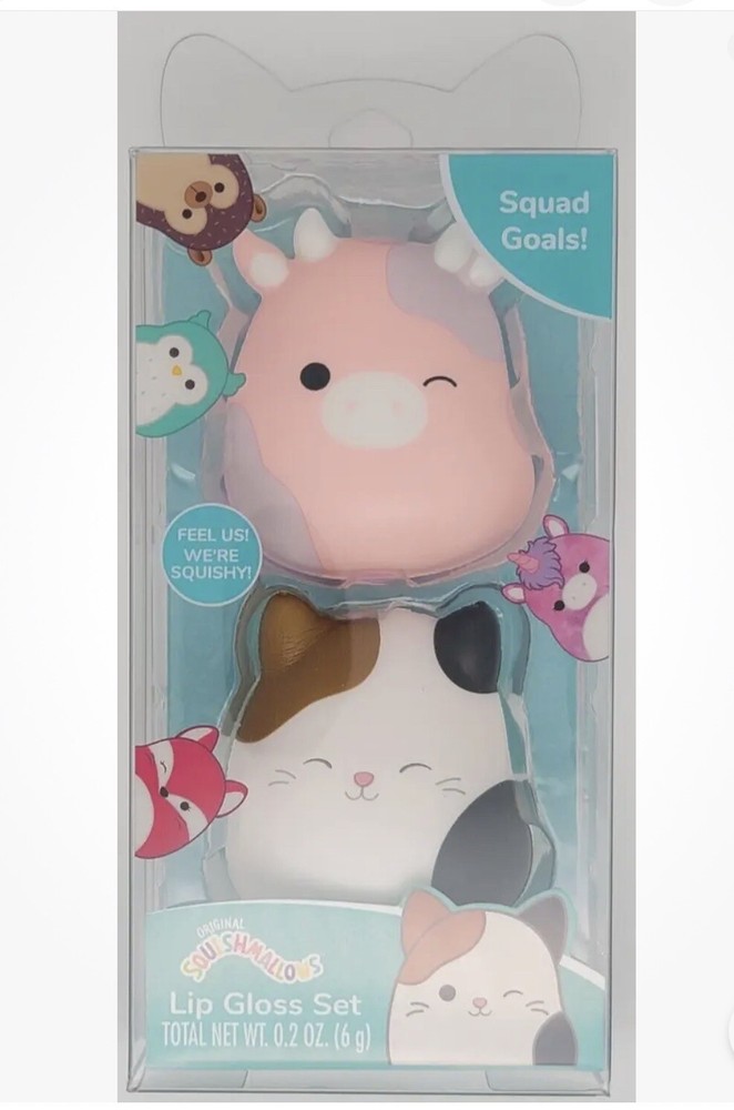 Squishmallows Caedyn & Cam Pink Cow Lip Gloss Set of 2 - New