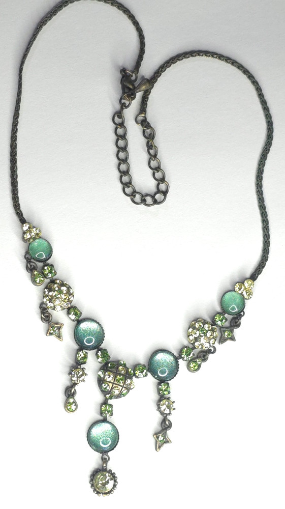 Vintage Festoon green rhinestone dangle necklace 18