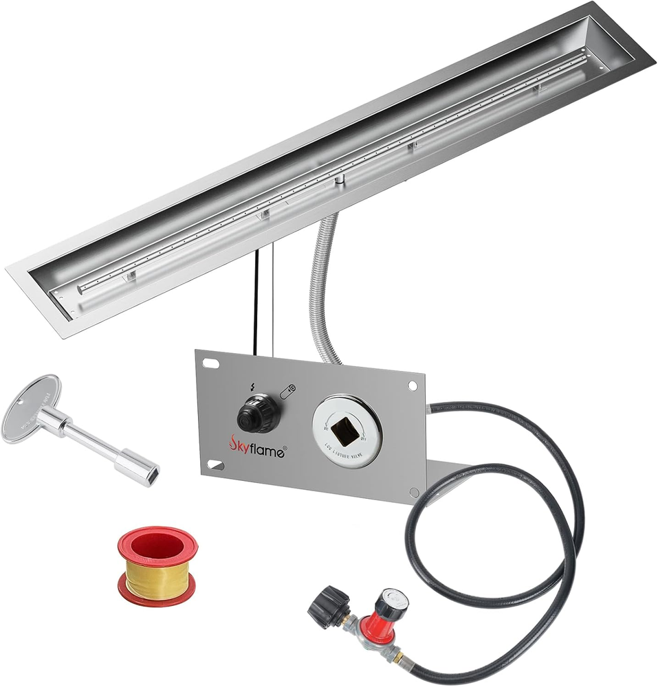 Stainless Steel 48x6 Inch Drop-In Fire Pit Pan Kit with Burner  