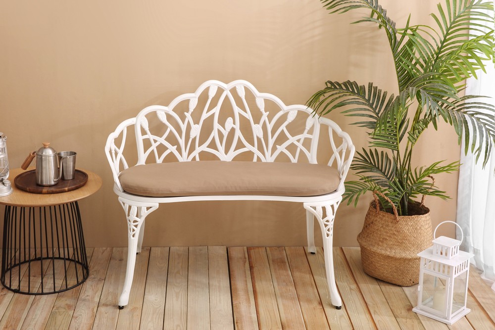 Tulip Patio Garden Bench in Cast Aluminum for Outdoor Spaces
