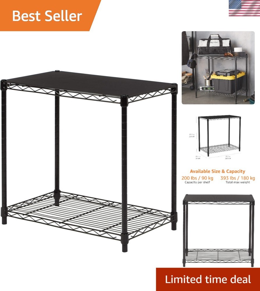 Slim Black 2-Tier Stackable Shelf 13.3D x 22.2H