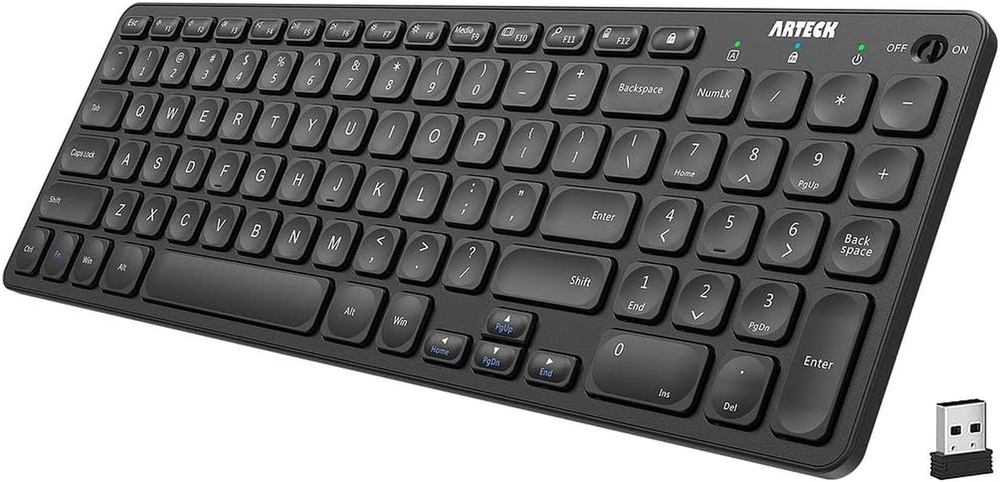2.4G Wireless Keyboard Ultra Slim Full Size Keyboard with Numeric Keypad and Med