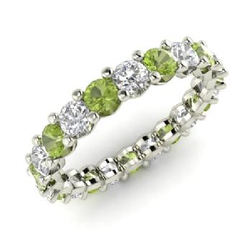 2.54 Ct Natural Peridot Diamond Wedding Eternity Band 14K White Gold Size 6.5