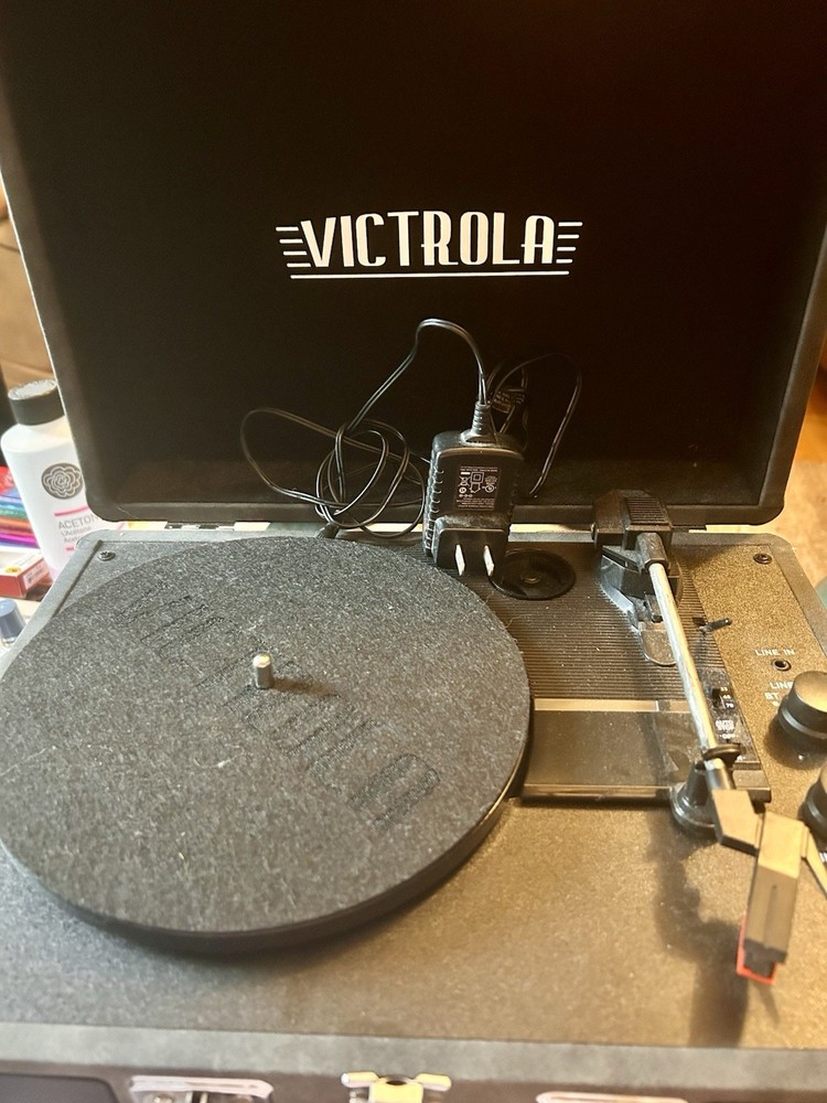 Victrola Vintage Gray Bluetooth Suitcase Turntable with 3-Speed Options