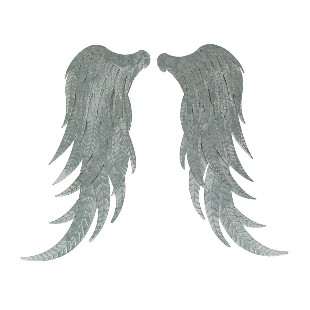 Set of 2 Galvanized Metal Angel Wings Wall Art Indoor Outdoor Rustic Home Decor